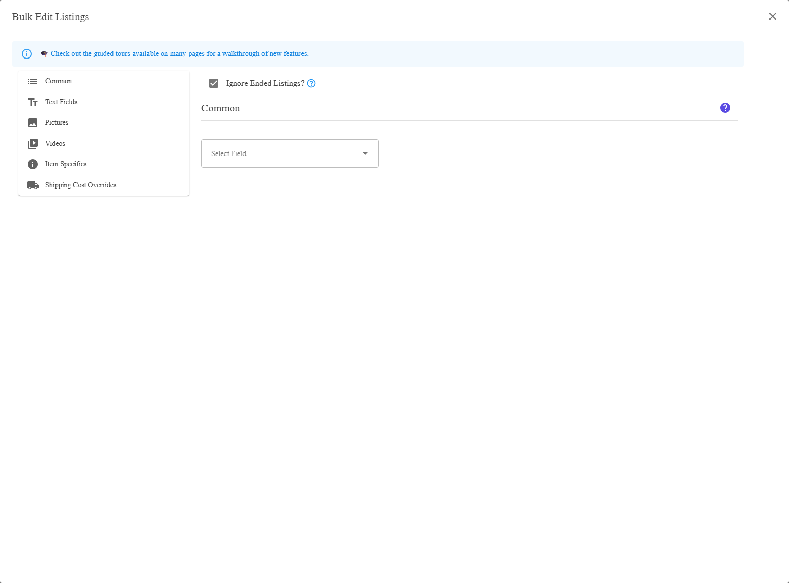 The Bulk Edit dialog