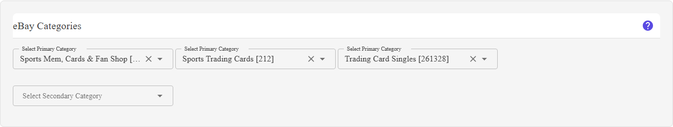 The eBay Categories section of the listing editor