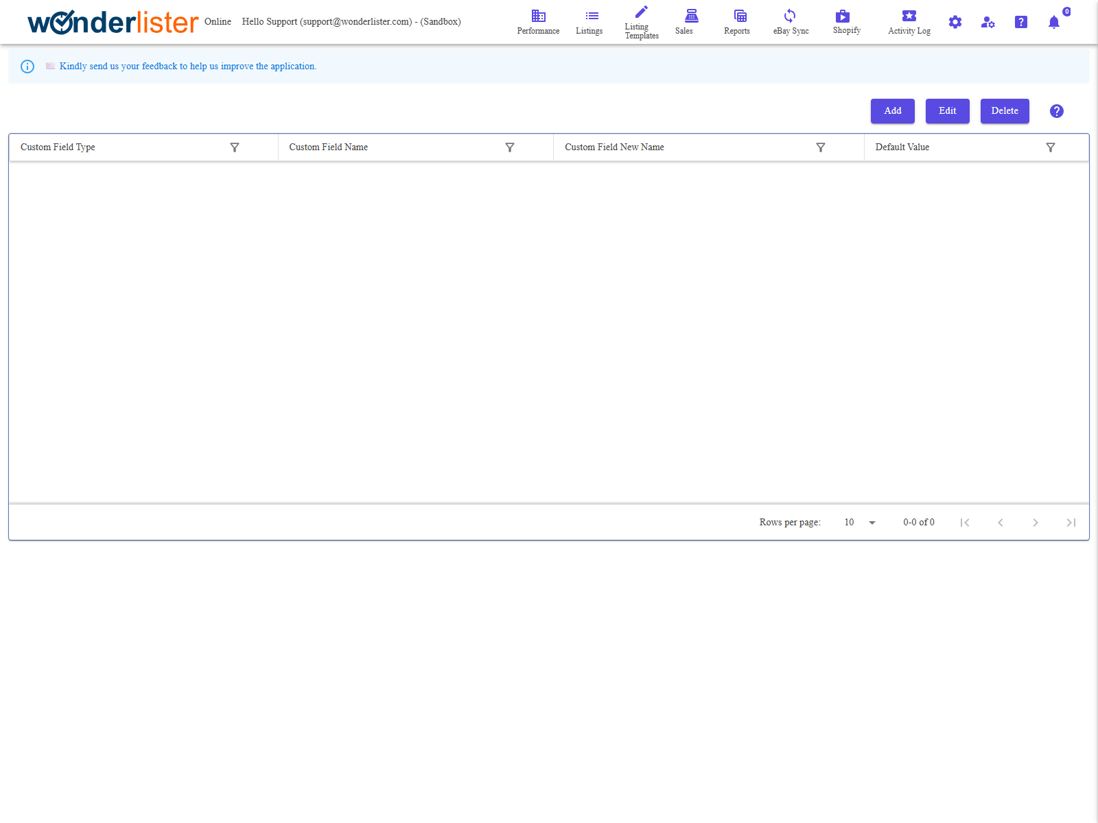 The Custom Fields page