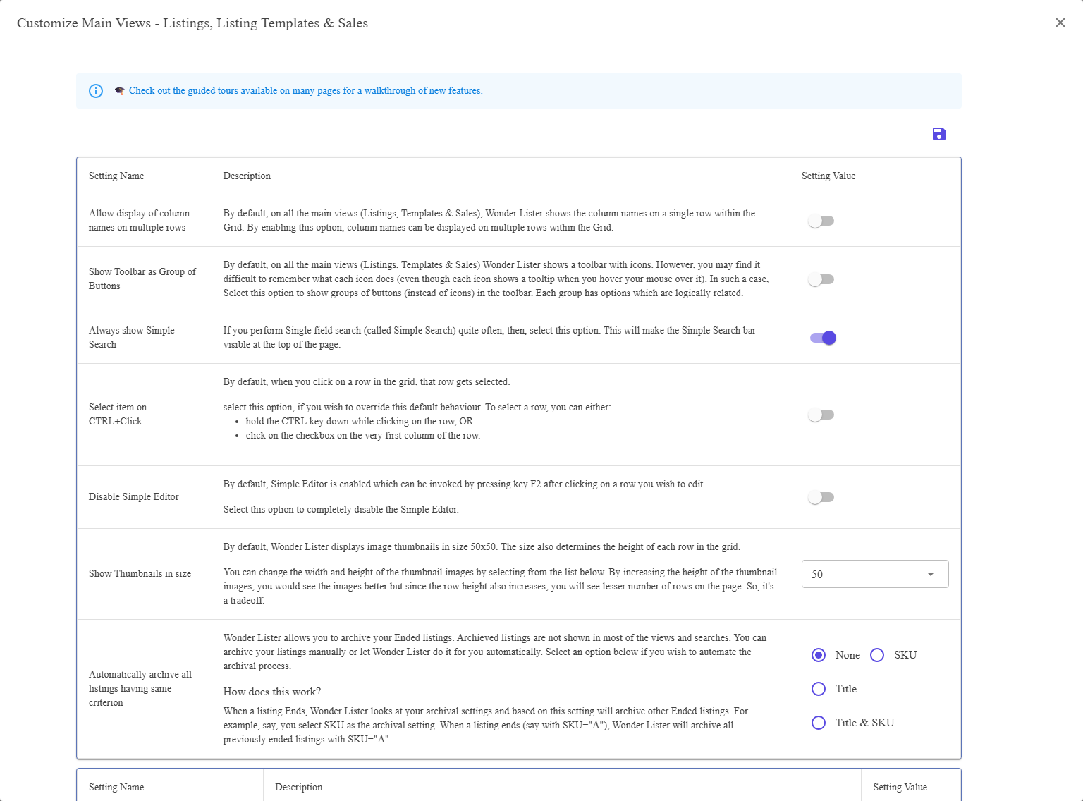 The Customize Views dialog