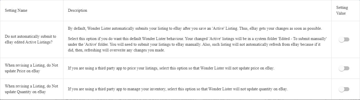 The Listing Submissions settings