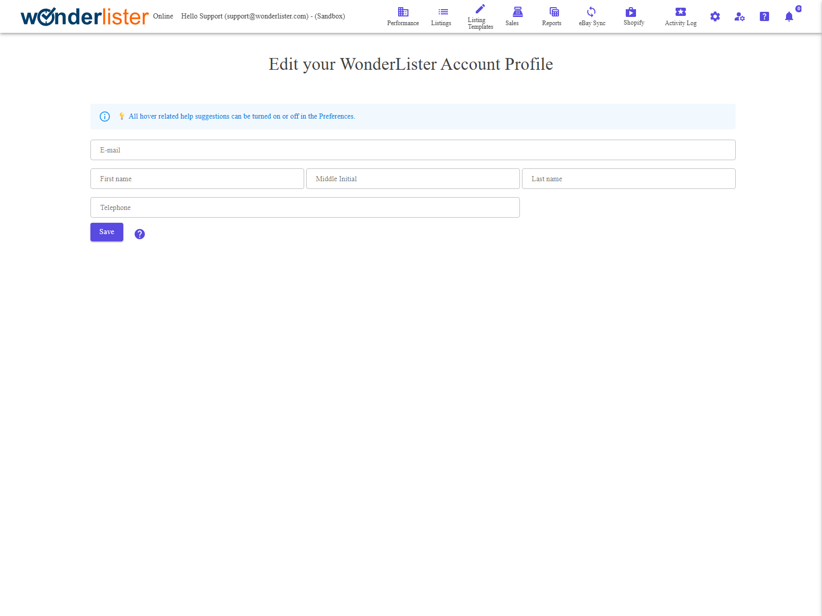 The Edit Profile page