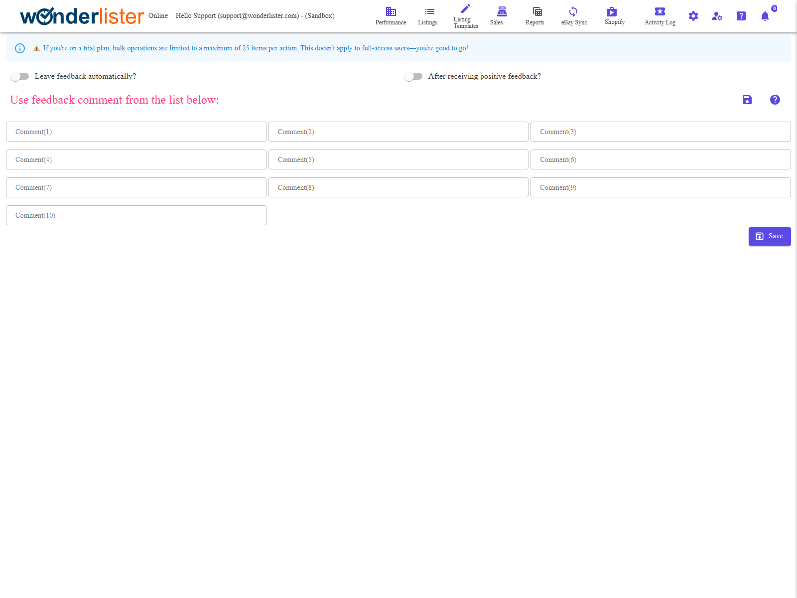 The Feedback Automation Rules page