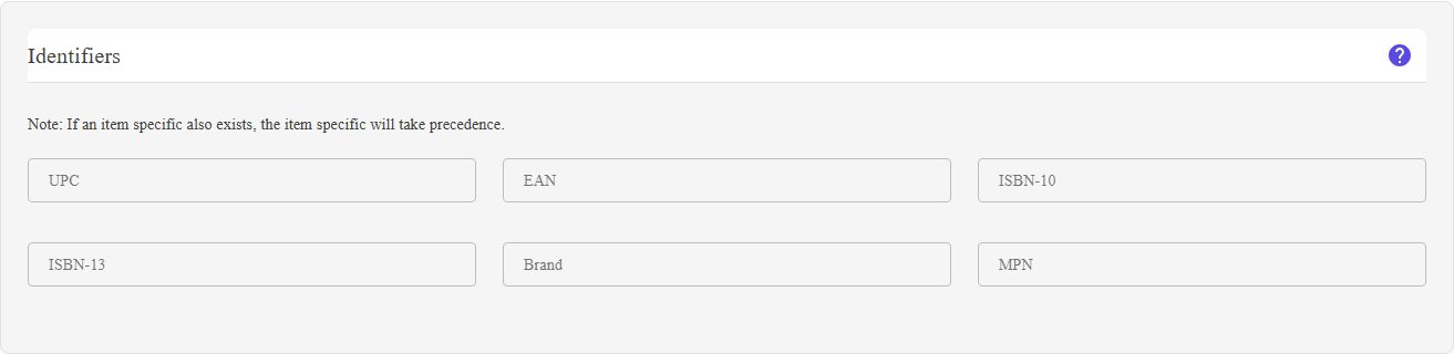 The Identifiers section of the listing editor