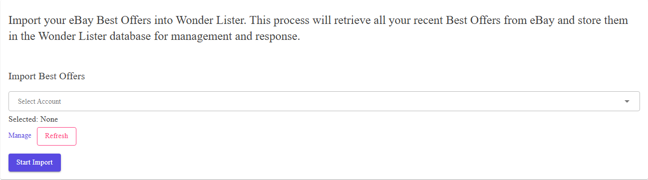 The Import Best Offers section of eBay Sync