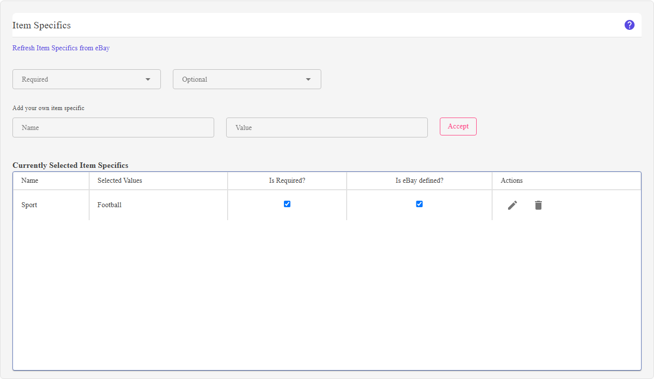 The Item Specifics section of the listing editor