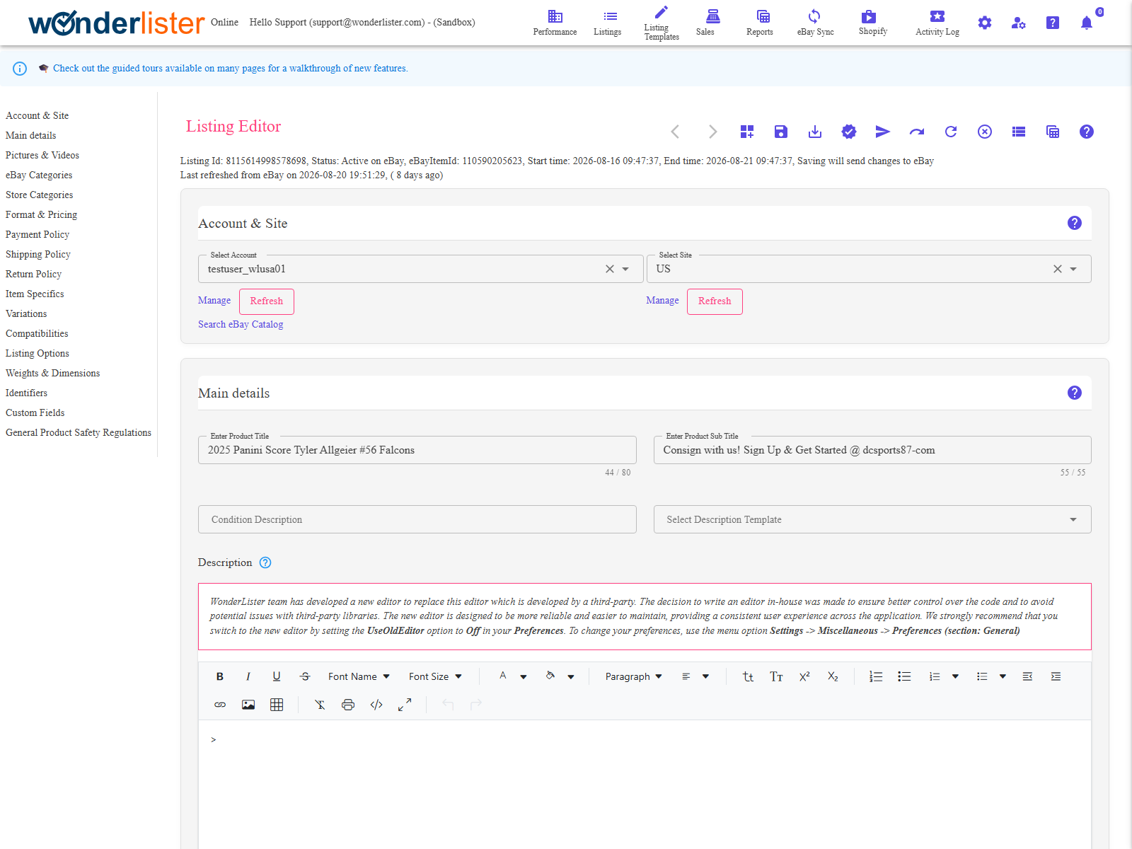 The Listing Editor