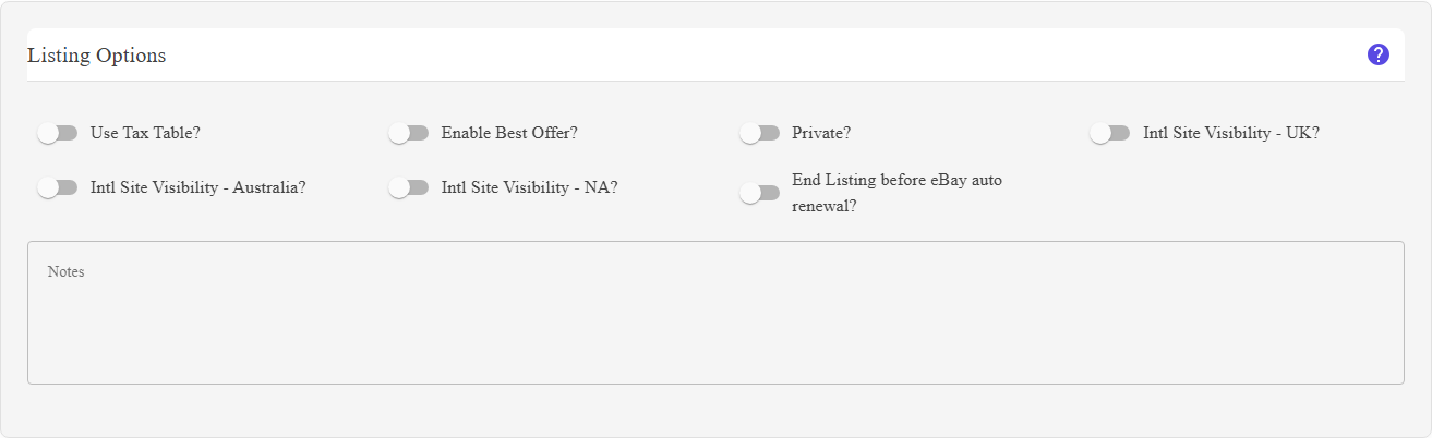 The Listing Options section of the listing editor