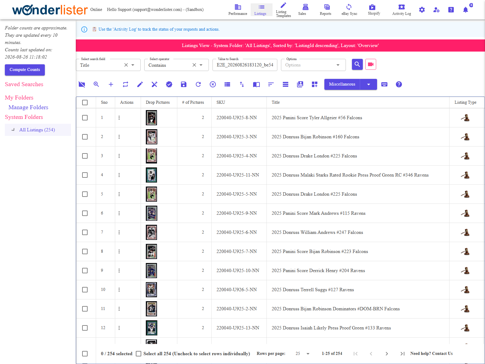 The Listings page