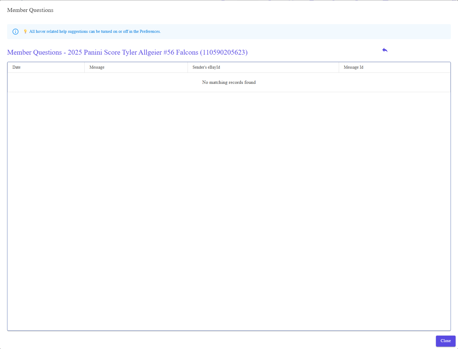 The Member Questions dialog