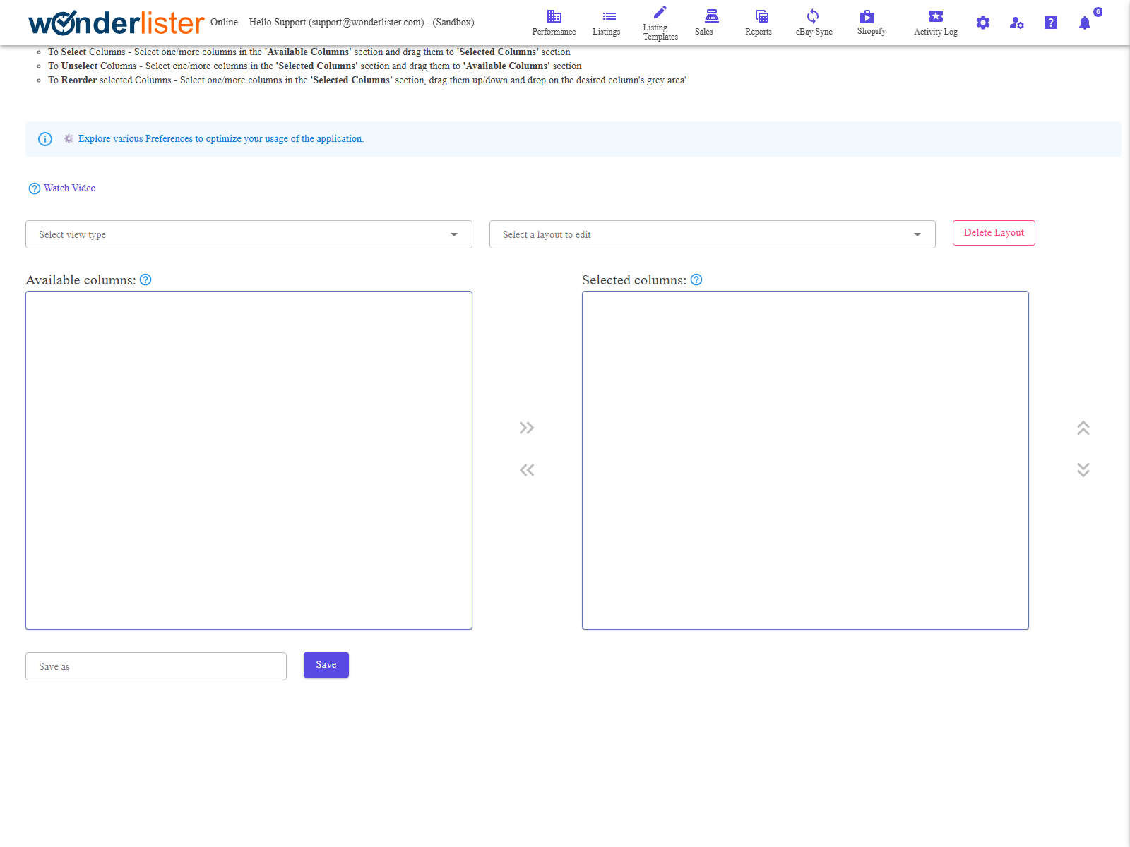The Manage Layouts page