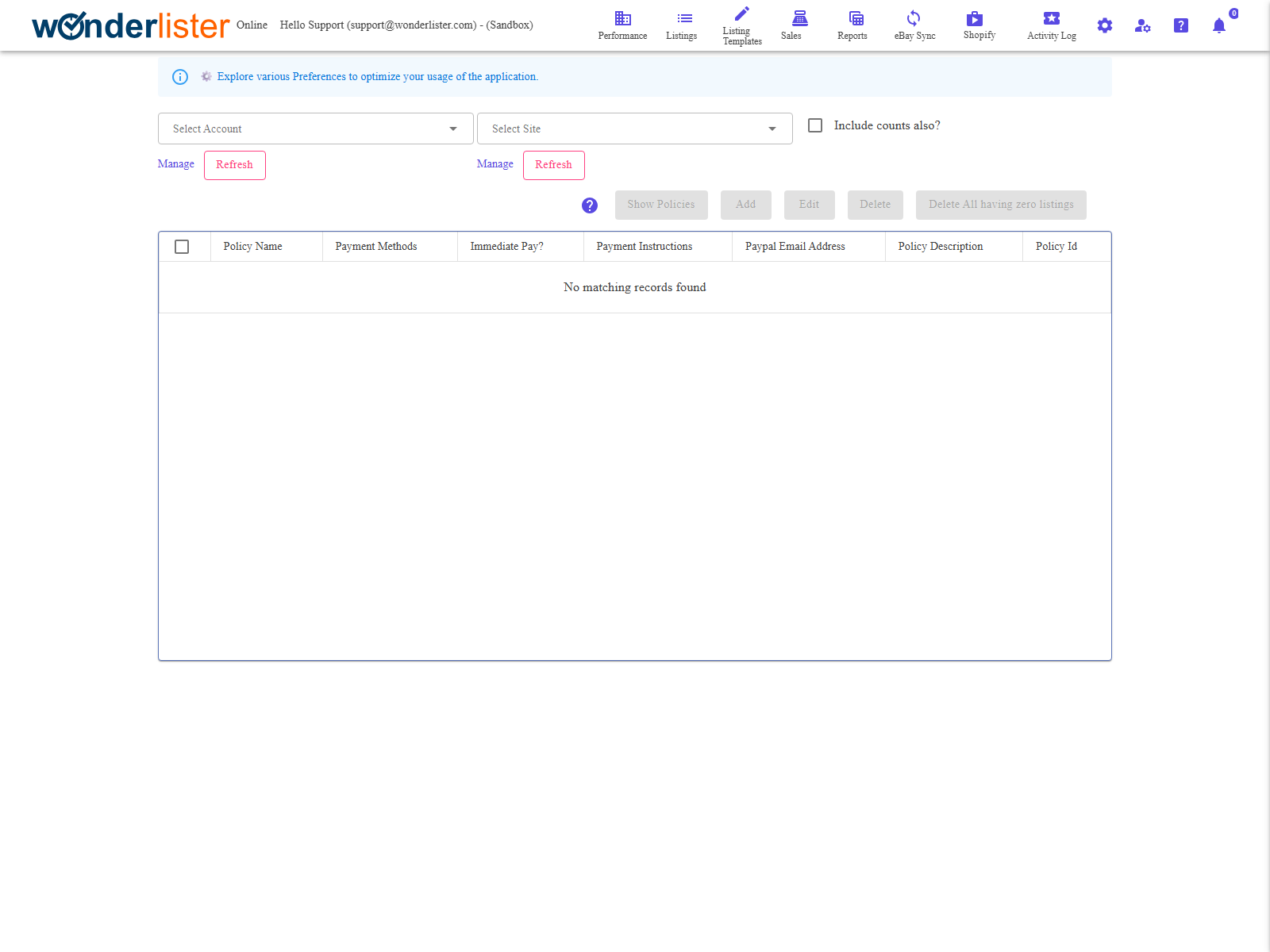 The Payment Policies page