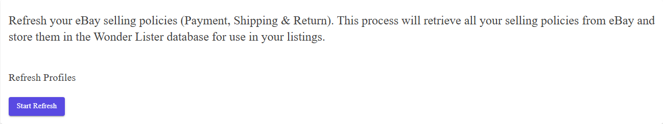 The Refresh Policies section of eBay Sync