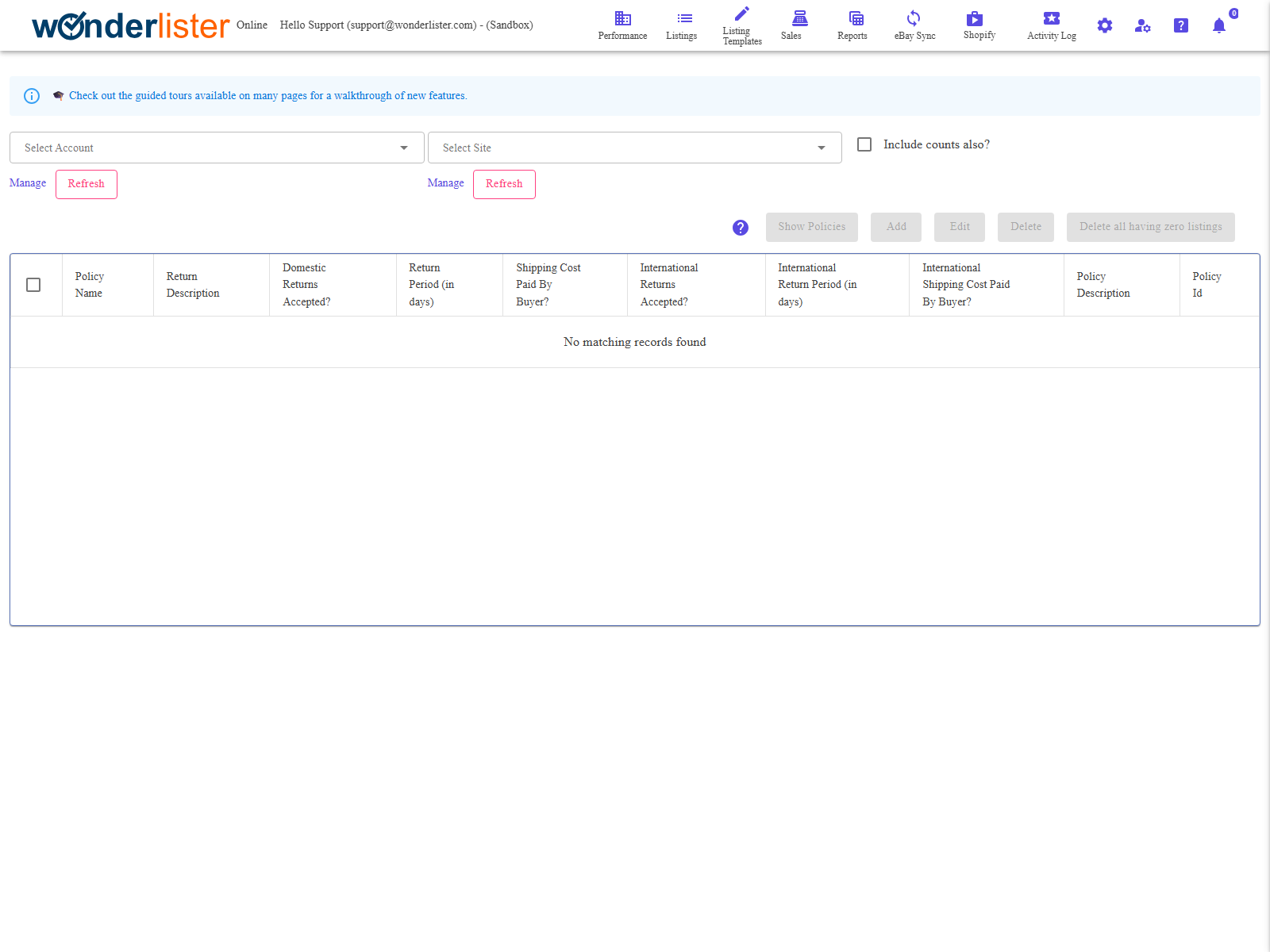 The Return Policies page