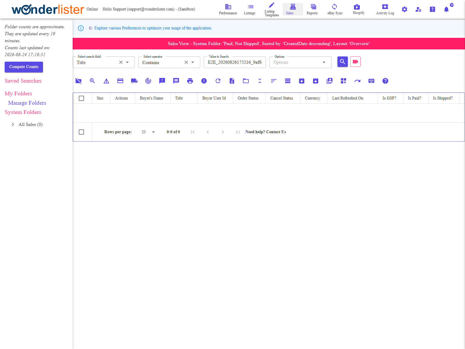 The Sales page