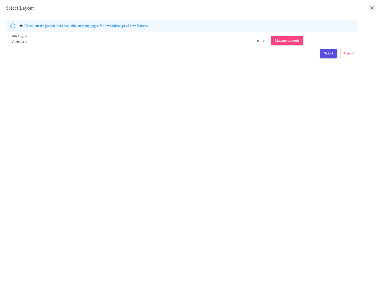 The Select Layout dialog