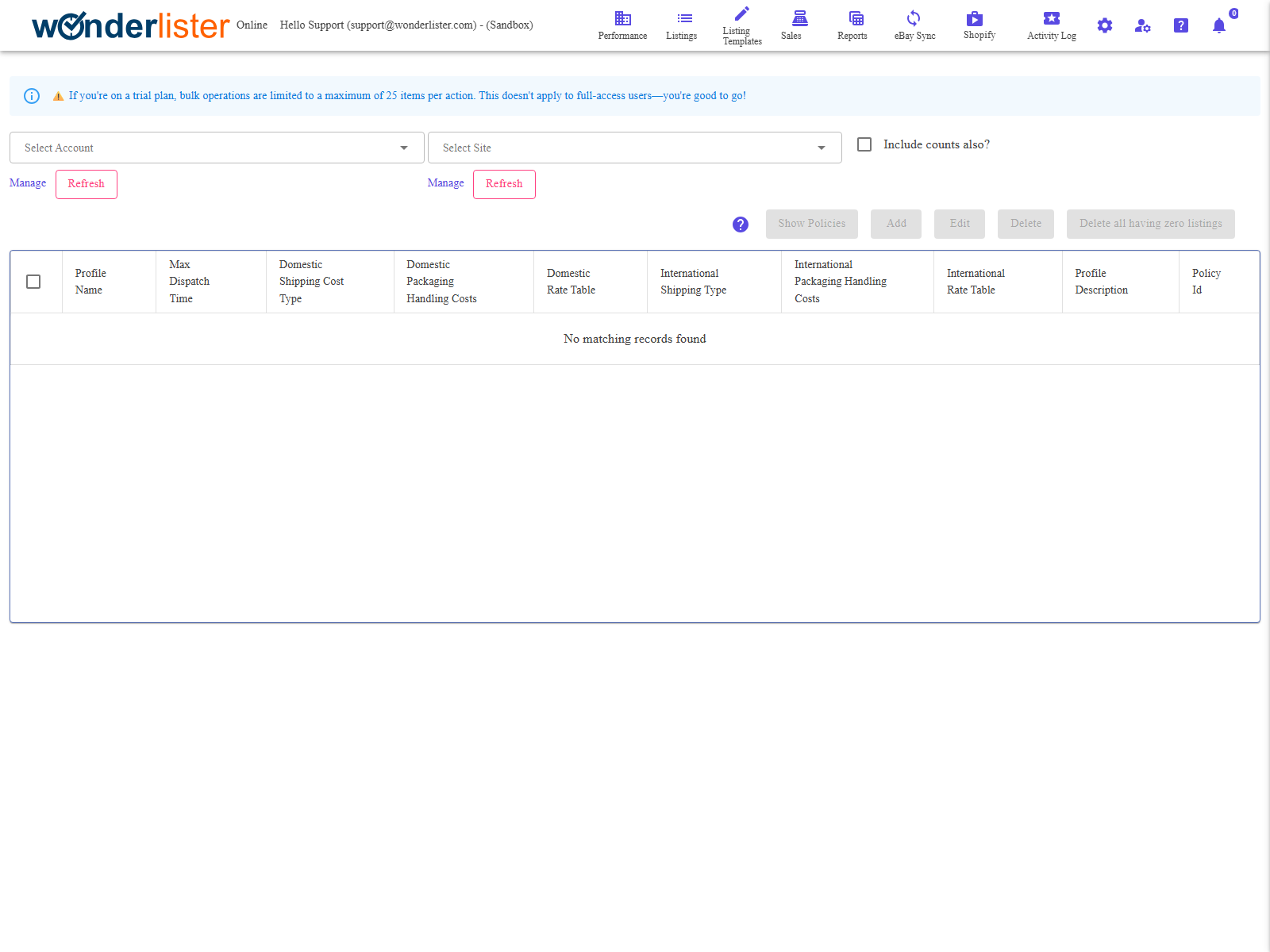 The Shipping Policies page