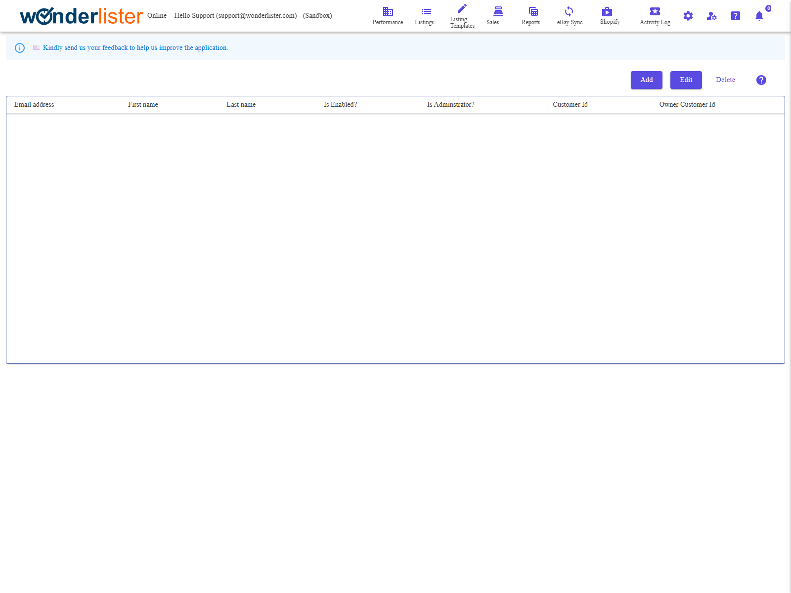 The Staff Accounts page