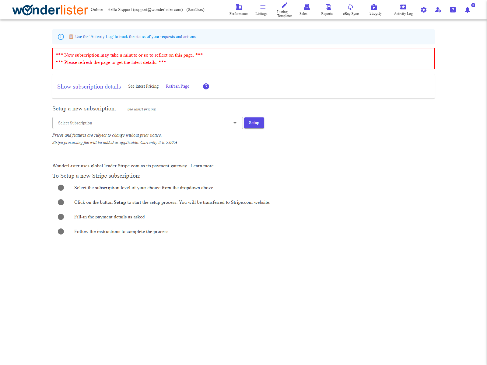 The Subscriptions page