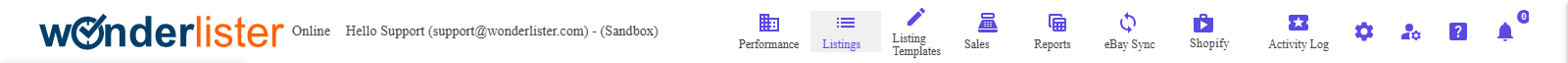 The application bar across the top of the page