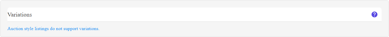 The Variations section of the listing editor