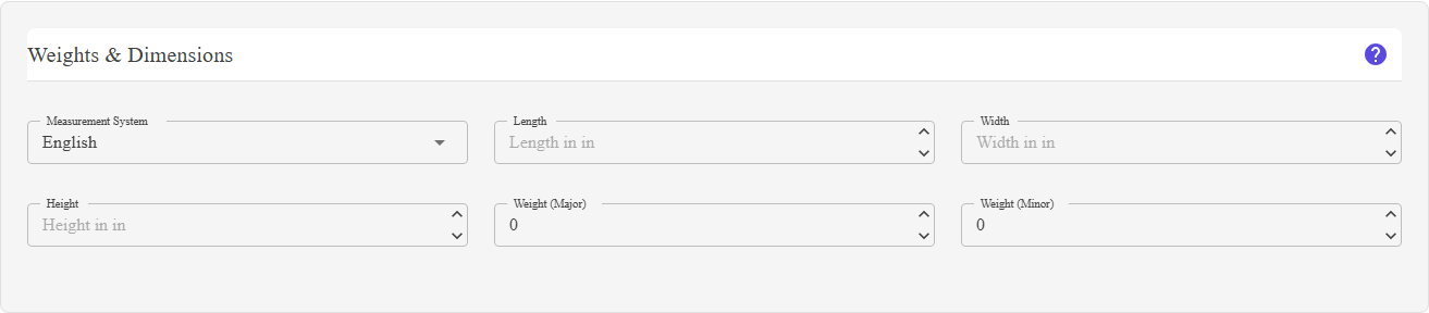 The Weights and Dimensions section of the listing editor