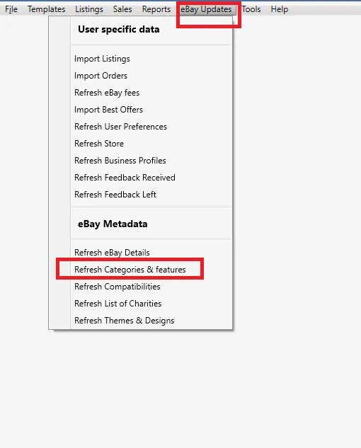 How do I refresh eBay Categories in WonderLister Desktop App? 1 HowToSelectOptionToRefresheBayCategories