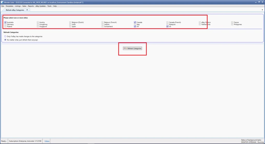 How do I refresh eBay Categories in WonderLister Desktop App? 2 RefresheBayCategories
