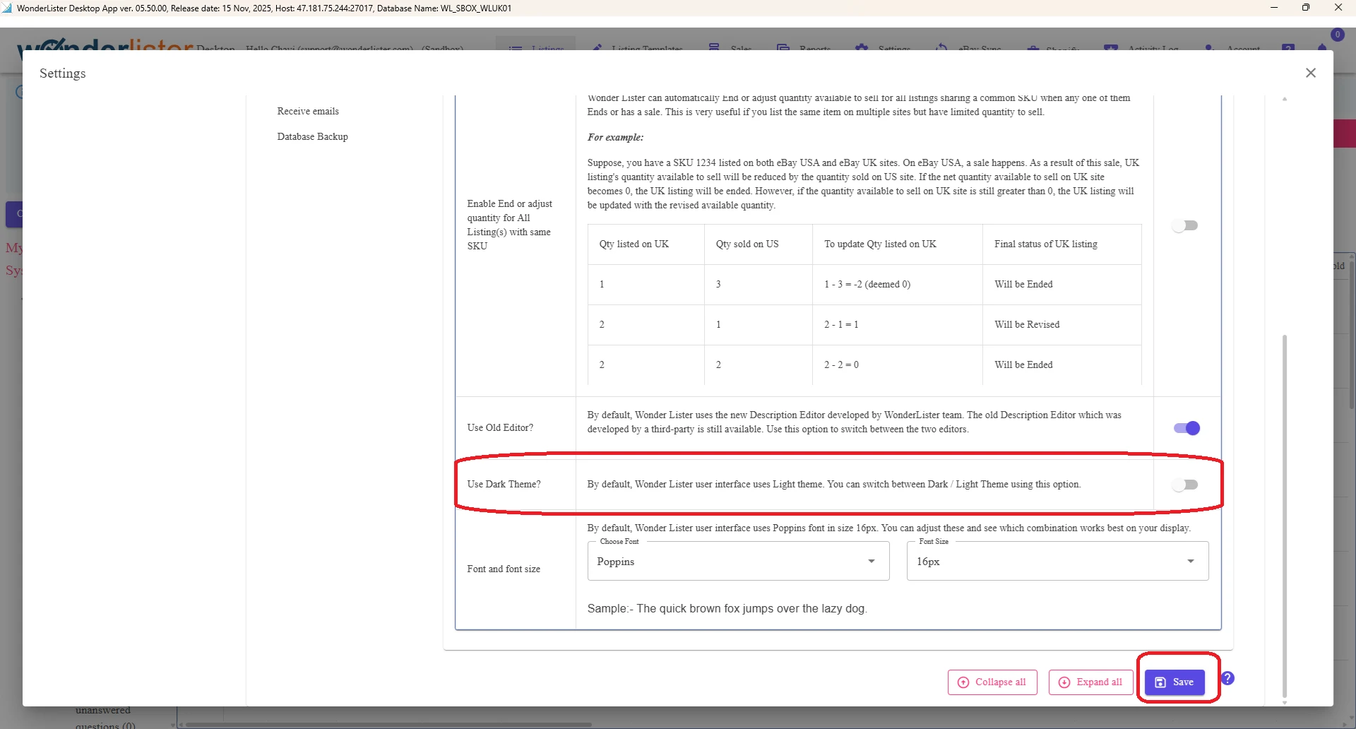 switch between dark and light themes in WonderLister